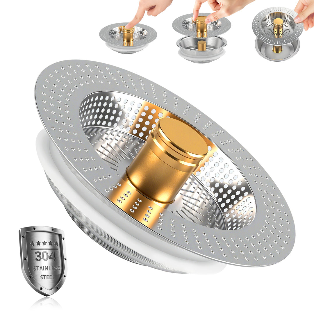 SAMODRA Upgraded 3 in 1 Kitchen Sink Strainer and Stopper, Stainless Steel Sink Drain Strainer Combo for Kitchen Sink, US Standard 3-1/2'' Drain, Anti-Clogging