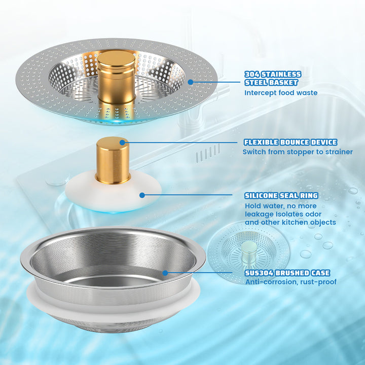 SAMODRA Upgraded 3 in 1 Kitchen Sink Strainer and Stopper, Stainless Steel Sink Drain Strainer Combo for Kitchen Sink, US Standard 3-1/2'' Drain, Anti-Clogging