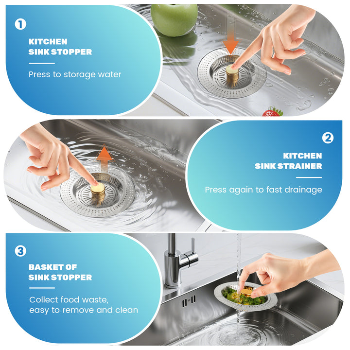 SAMODRA Upgraded 3 in 1 Kitchen Sink Strainer and Stopper, Stainless Steel Sink Drain Strainer Combo for Kitchen Sink, US Standard 3-1/2'' Drain, Anti-Clogging