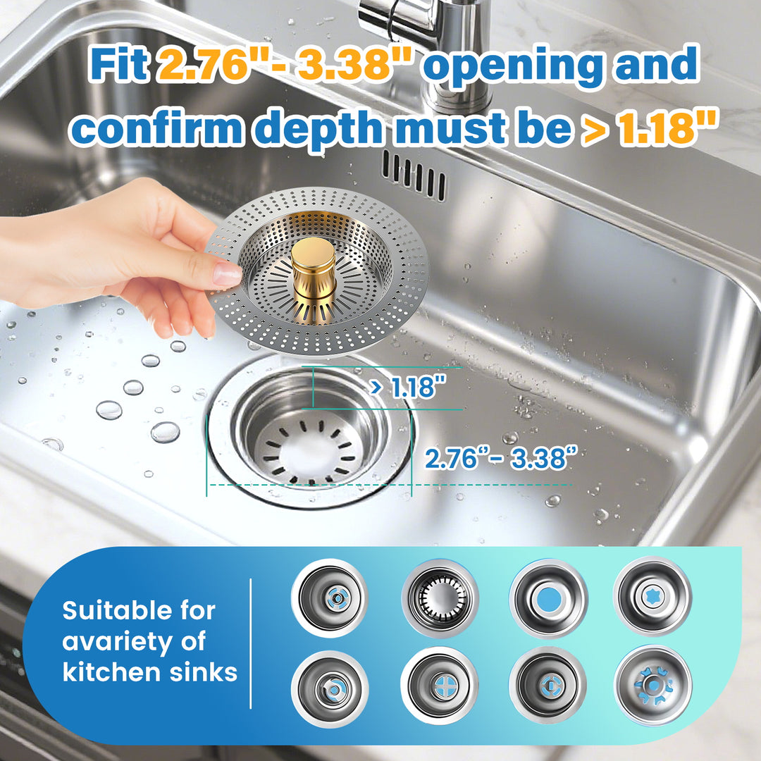 SAMODRA Upgraded 3 in 1 Kitchen Sink Strainer and Stopper, Stainless Steel Sink Drain Strainer Combo for Kitchen Sink, US Standard 3-1/2'' Drain, Anti-Clogging