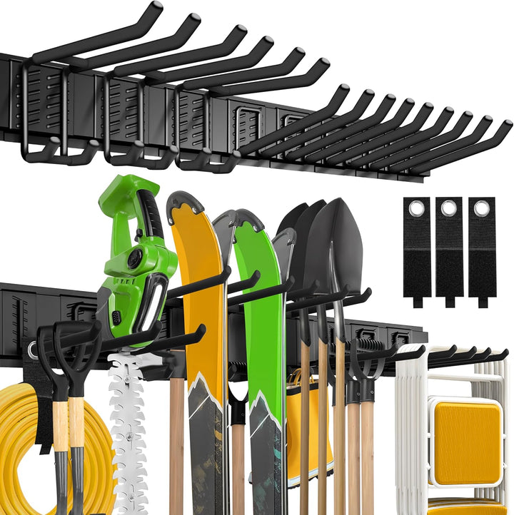 SAMODRA Garage Tool Organizer Wall Mount, 15 Pack Carries 675 lbs, Garden Tool Rack Organizer 48in With Large Storage Space, Heavy Duty Garage Wall Hooks for Hanging Ladder, Bike, Yard Tools, Shovel, Shed