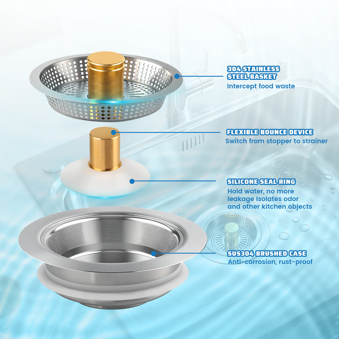 SAMODRA Upgraded 3 in 1 Kitchen Sink Strainer and Stopper, Stainless Steel Sink Drain Strainer Combo for Kitchen Sink, US Standard 3-1/2'' Drain, Anti-Clogging