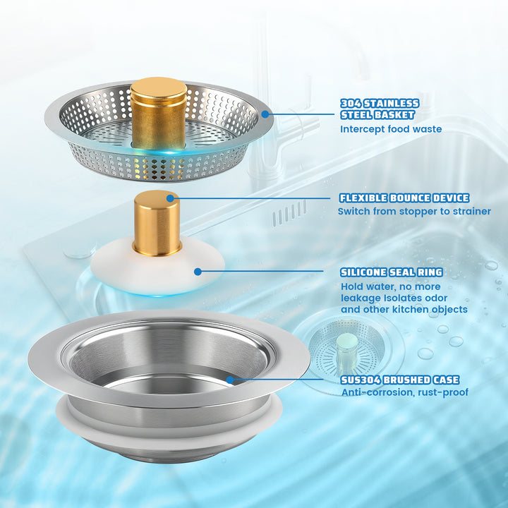 SAMODRA Upgraded 3 in 1 Kitchen Sink Strainer and Stopper, Stainless Steel Sink Drain Strainer Combo for Kitchen Sink, US Standard 3-1/2'' Drain, Anti-Clogging