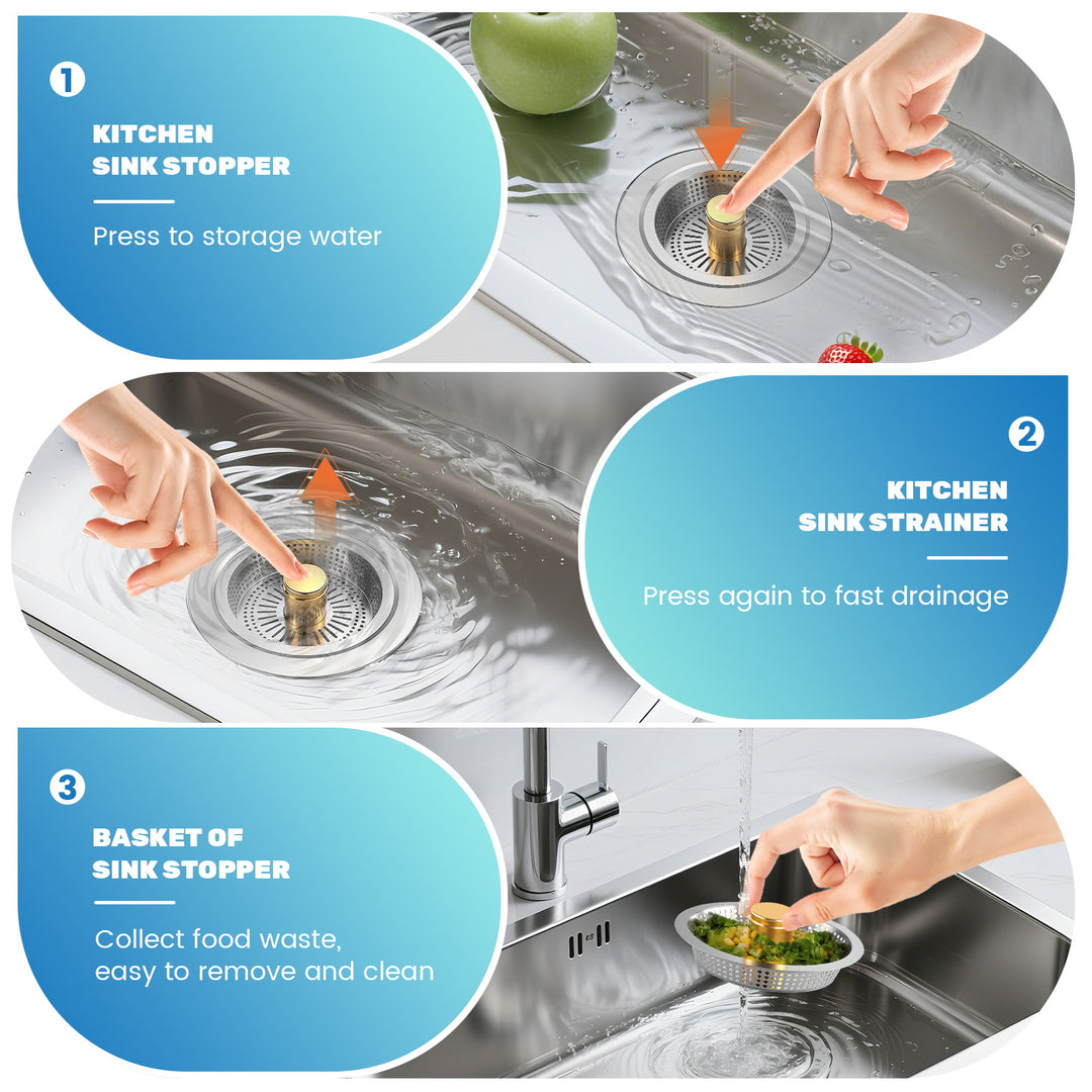SAMODRA Upgraded 3 in 1 Kitchen Sink Strainer and Stopper, Stainless Steel Sink Drain Strainer Combo for Kitchen Sink, US Standard 3-1/2'' Drain, Anti-Clogging