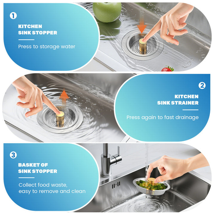 SAMODRA Upgraded 3 in 1 Kitchen Sink Strainer and Stopper, Stainless Steel Sink Drain Strainer Combo for Kitchen Sink, US Standard 3-1/2'' Drain, Anti-Clogging