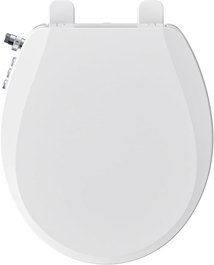 Bidet Toilet Seat, Soft Close Elongated Toilet Seat, Button control Feminine/Posterior Wash Switch, Knob Control Water Pressure,White Bidet Seat Attachment with Brass inlet