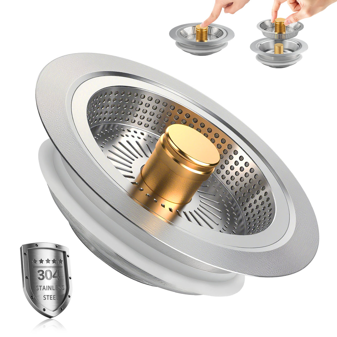 SAMODRA Upgraded 3 in 1 Kitchen Sink Strainer and Stopper, Stainless Steel Sink Drain Strainer Combo for Kitchen Sink, US Standard 3-1/2'' Drain, Anti-Clogging