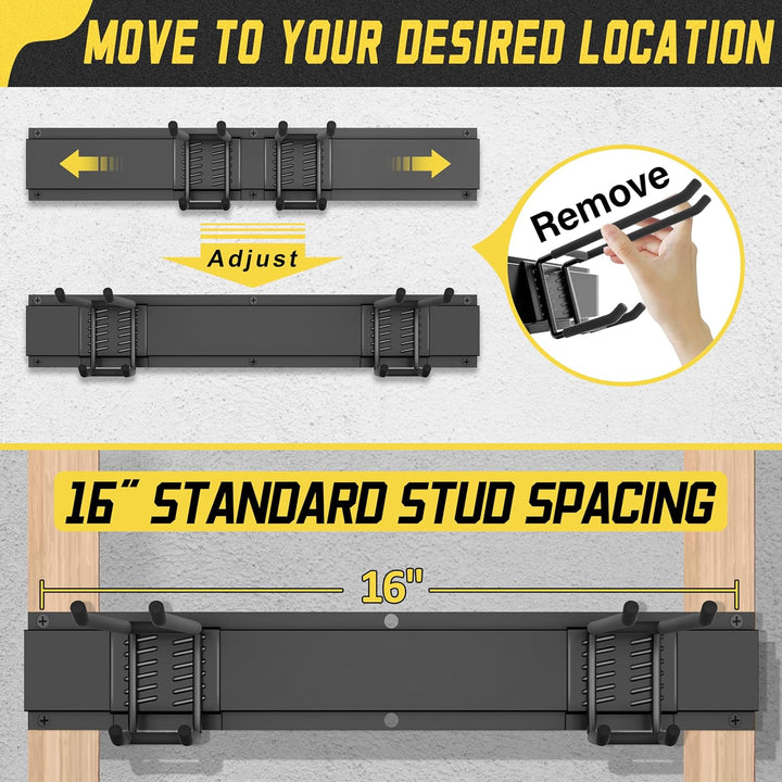 SAMODRA Garage Tool Organizer Wall Mount, 15 Pack Carries 675 lbs, Garden Tool Rack Organizer 48in With Large Storage Space, Heavy Duty Garage Wall Hooks for Hanging Ladder, Bike, Yard Tools, Shovel, Shed