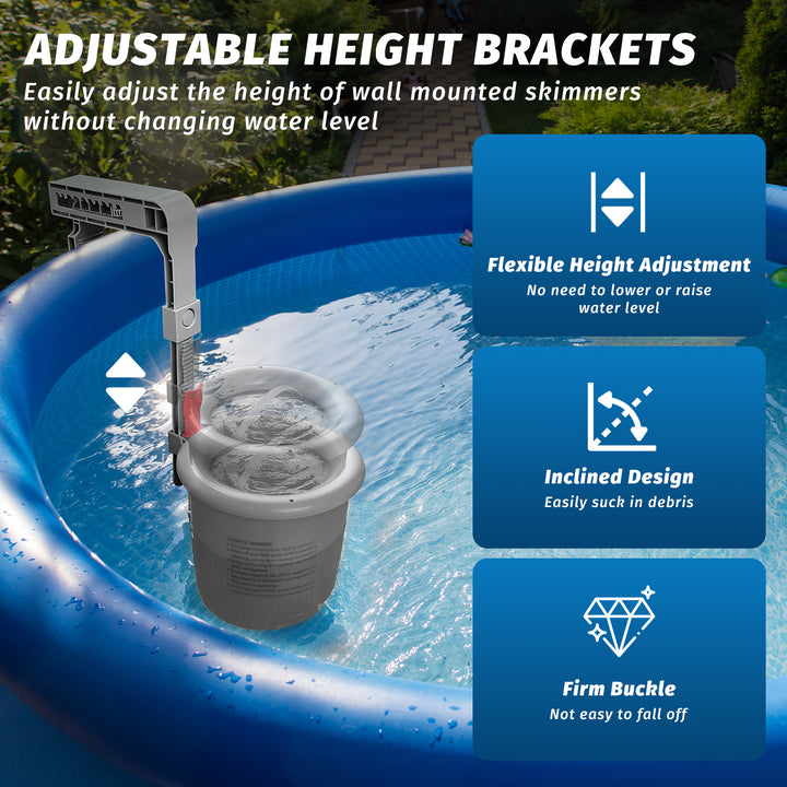 Above Ground Pool Skimmer with 4 Skimmer Socks, Floating Surface Skimmer, Wall Mount Pool Surface Skimmer with Hose and Basket, Attaches to Inflatable Collars, Tubular and Metal Frames