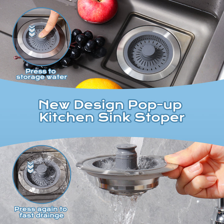 SAMODRA Upgraded 3 in 1 Kitchen Sink Strainer and Stopper, Stainless Steel Sink Drain Strainer Combo for Kitchen Sink, US Standard 3-1/2'' Drain, Anti-Clogging
