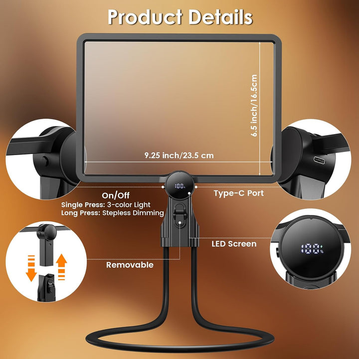 Magnifying Glass with Light for Reading, Rechargeable Full Page 9.45" x 6.7" Neck Wear Magnifier for Reading Books,Sewing, Cross Stitch