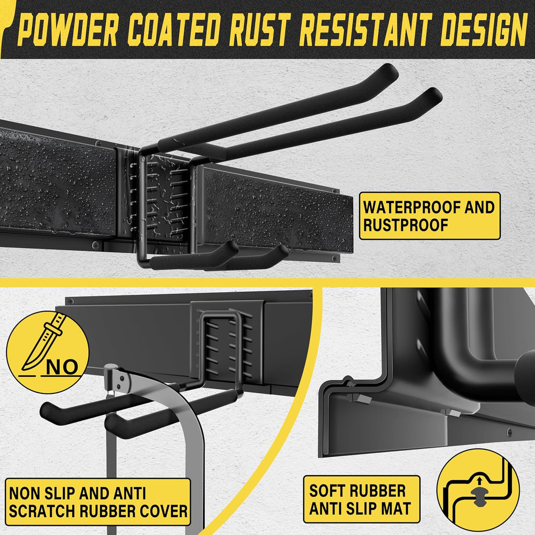 SAMODRA Garage Tool Organizer Wall Mount, 15 Pack Carries 675 lbs, Garden Tool Rack Organizer 48in With Large Storage Space, Heavy Duty Garage Wall Hooks for Hanging Ladder, Bike, Yard Tools, Shovel, Shed