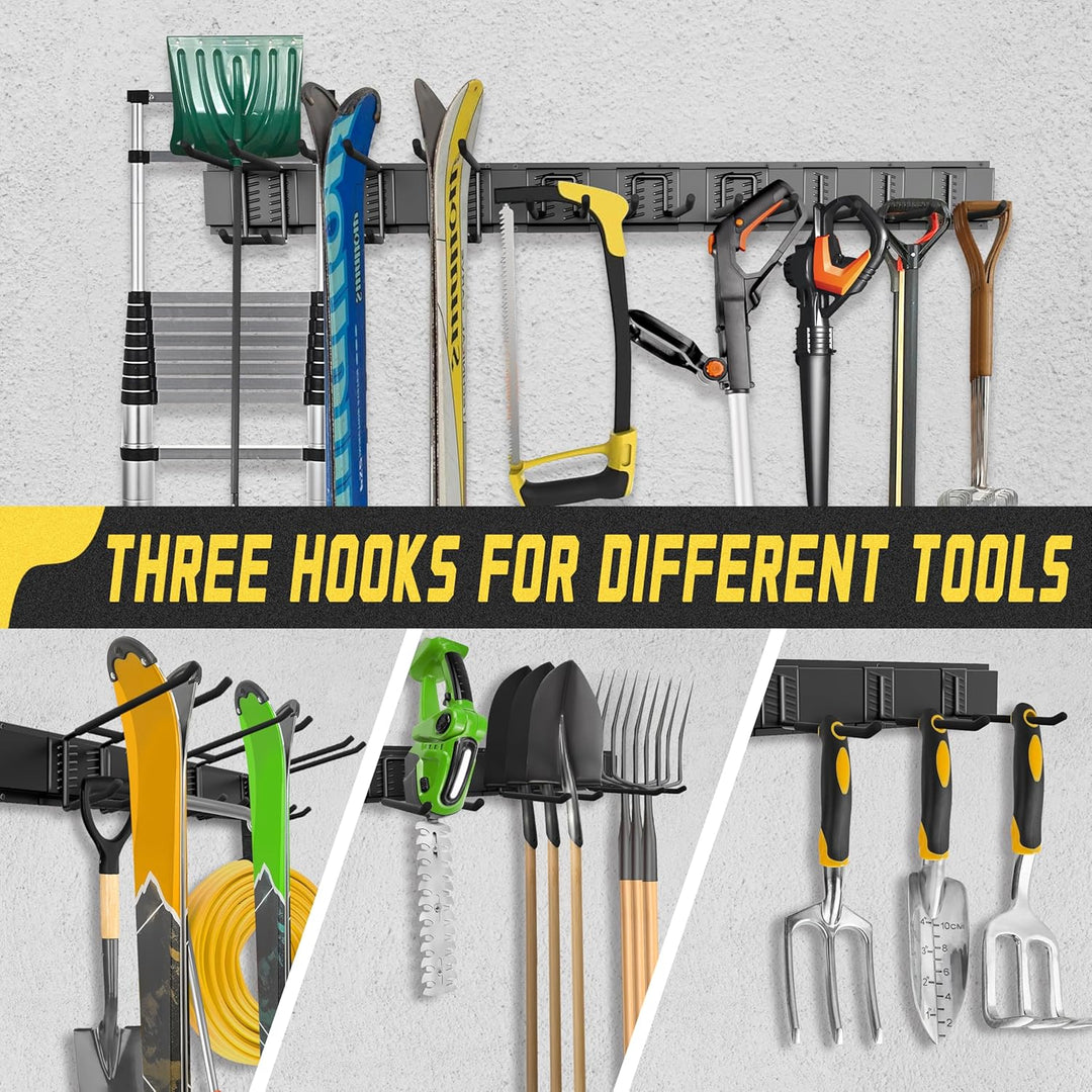 SAMODRA Garage Tool Organizer Wall Mount, 15 Pack Carries 675 lbs, Garden Tool Rack Organizer 48in With Large Storage Space, Heavy Duty Garage Wall Hooks for Hanging Ladder, Bike, Yard Tools, Shovel, Shed