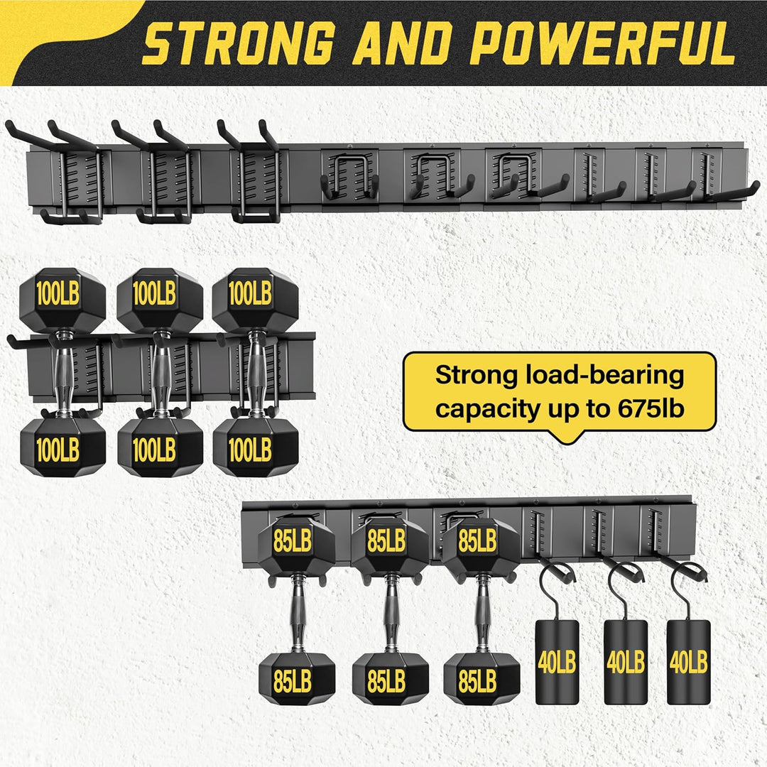 SAMODRA Garage Tool Organizer Wall Mount, 15 Pack Carries 675 lbs, Garden Tool Rack Organizer 48in With Large Storage Space, Heavy Duty Garage Wall Hooks for Hanging Ladder, Bike, Yard Tools, Shovel, Shed