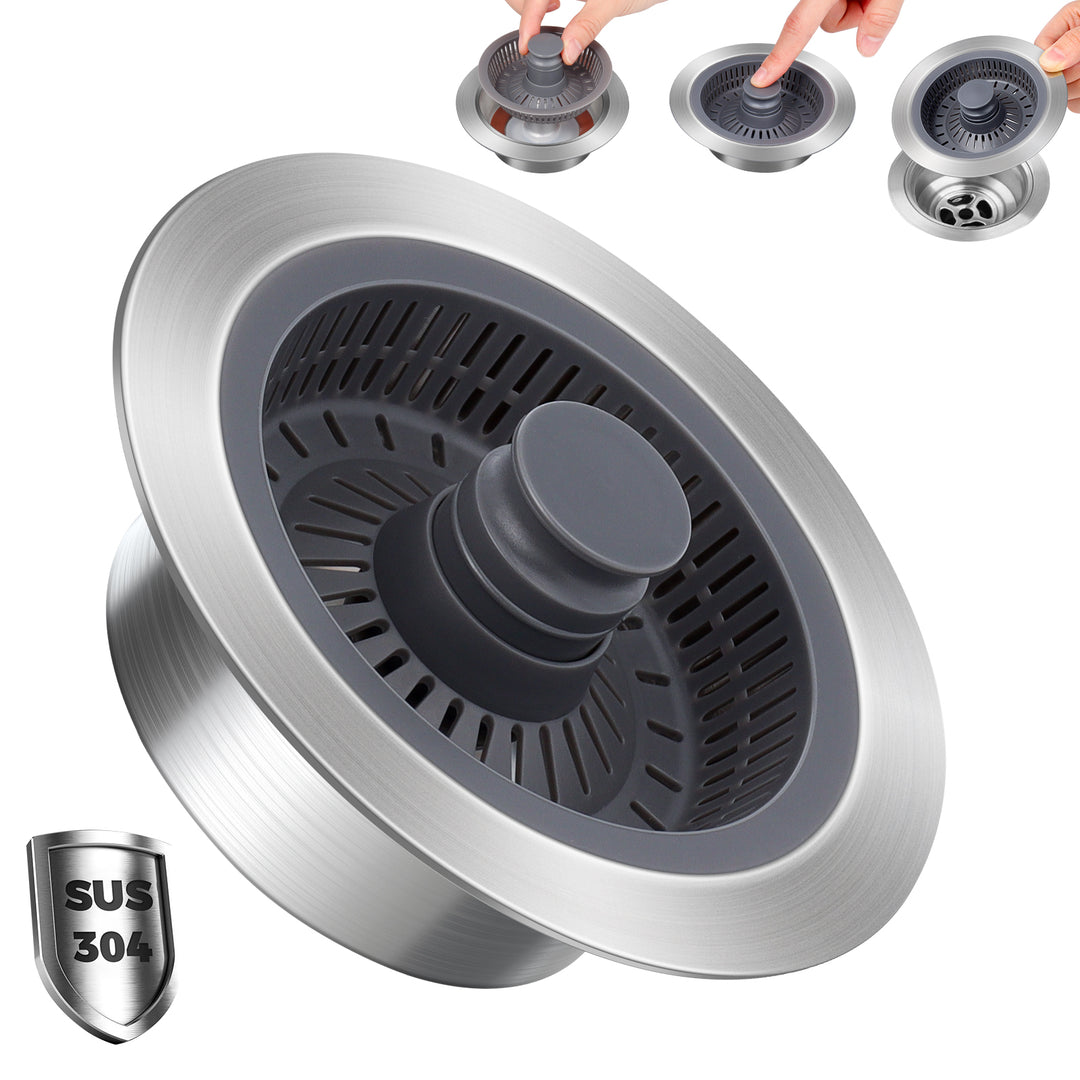 SAMODRA Upgraded 3 in 1 Kitchen Sink Strainer and Stopper, Stainless Steel Sink Drain Strainer Combo for Kitchen Sink, US Standard 3-1/2'' Drain, Anti-Clogging