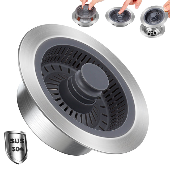 SAMODRA Upgraded 3 in 1 Kitchen Sink Strainer and Stopper, Stainless Steel Sink Drain Strainer Combo for Kitchen Sink, US Standard 3-1/2'' Drain, Anti-Clogging