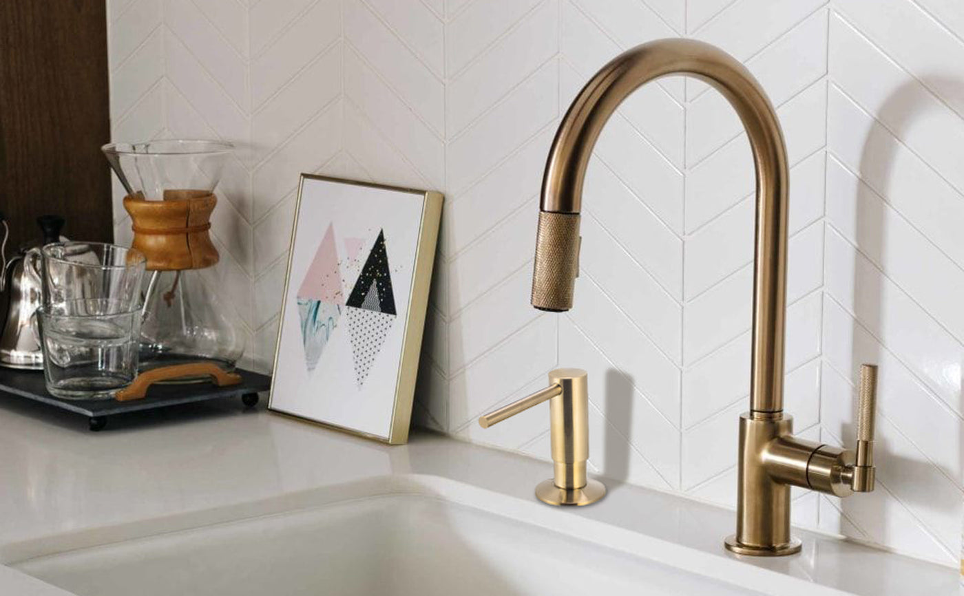  Samodra Sink Soap Dispenser And Extension Tube Kit, Brass  Pump Head Black Matte Built In Design