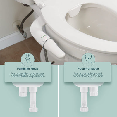 SAMODRA Ultra-Slim Bidet Attachment, Non-Electric Dual Nozzle (Frontal & Rear Wash) Adjustable Water Pressure Fresh Water Bidet Toilet Seat Attachment with Brass Inlet, Easy to Install (White-Silver)